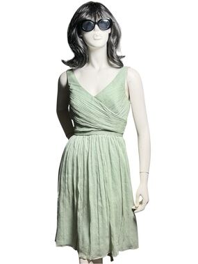 J.Crew Silk Chiffon Dress Size 2 Sage Green A-Line V-Neck Ethereal Romantic